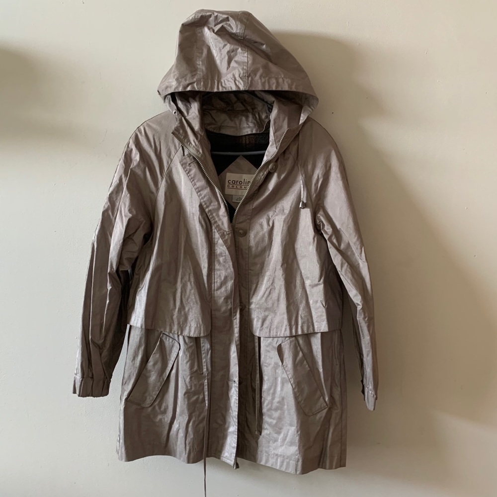 Vintage Taupe Hooded Rain Jacket